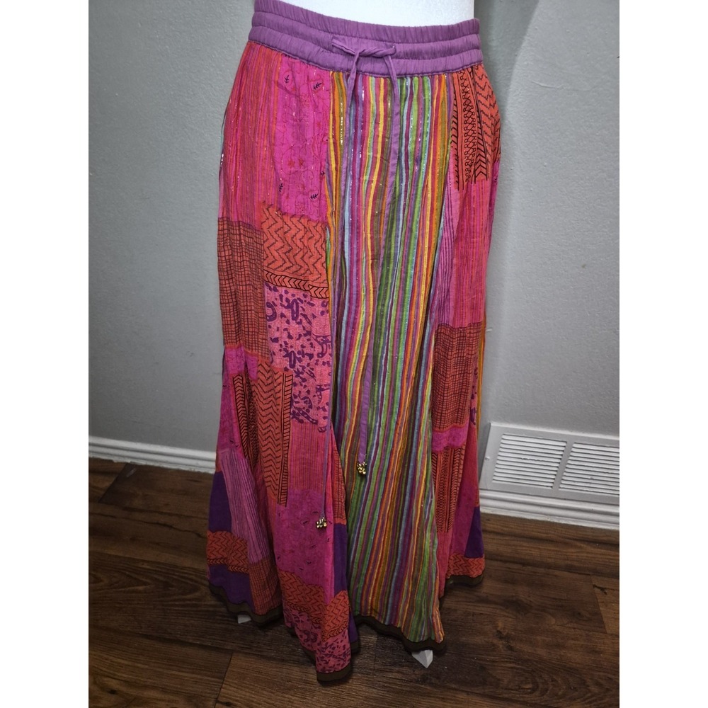 Soft Surroundings Maxi Skirt XL Crinkle Boho Lagenlook Artsy Vibrant Gypsy Lined